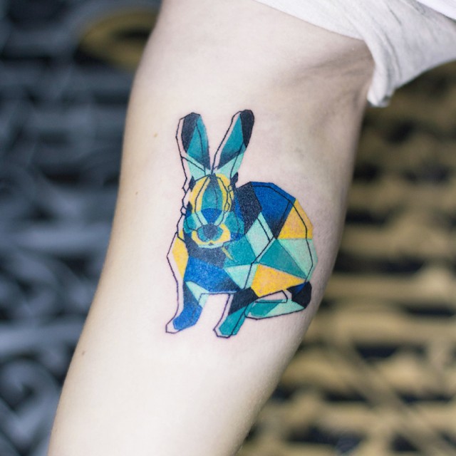 KREA - a detailed tattoo outline of a !white rabbit!, 4k, illustration,  sharp focus