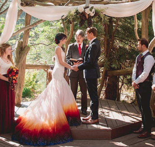 Artist starts a colourful wedding dress trend after her own