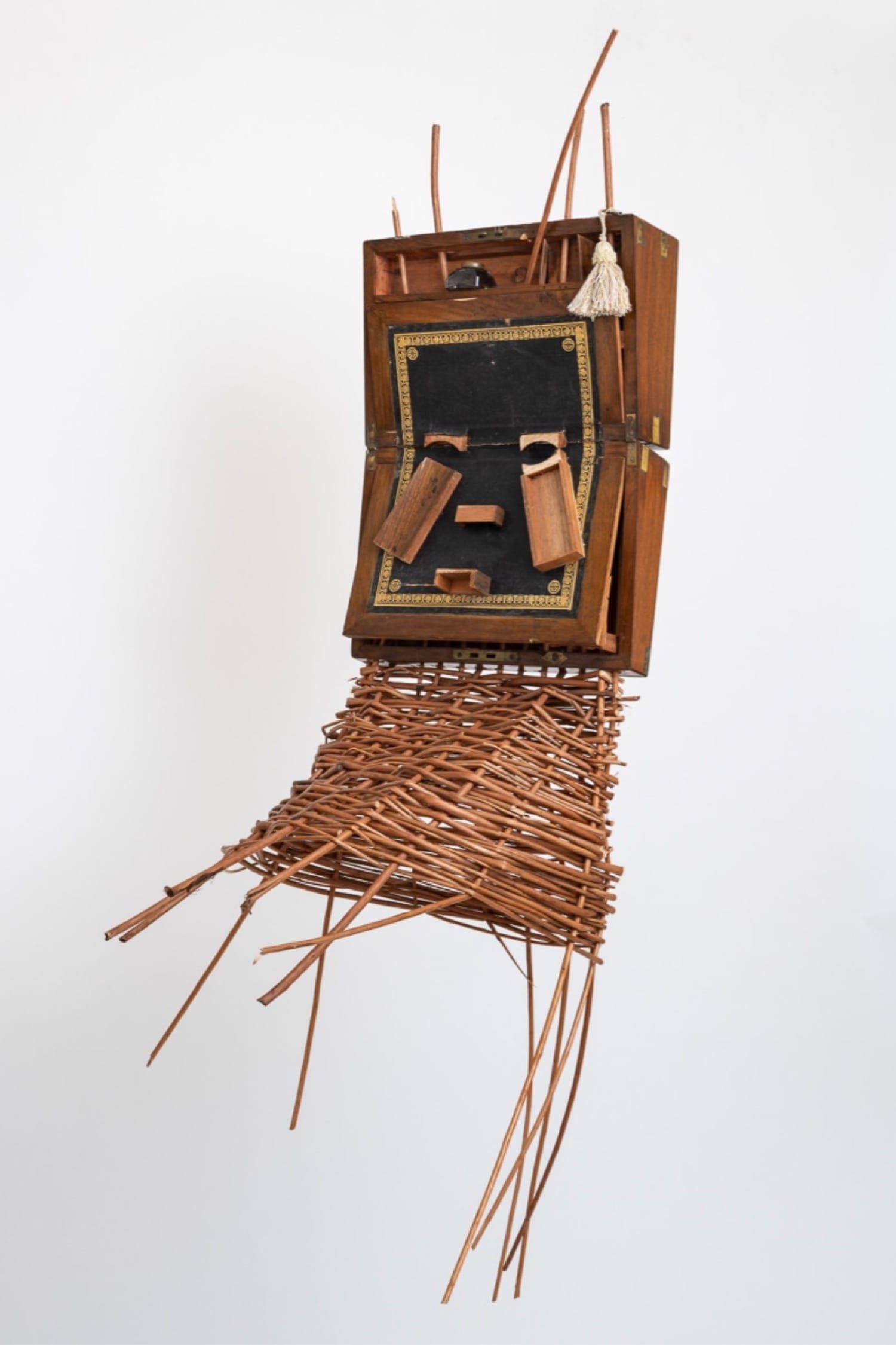 Sonia E. Barrett on Colonial Histories, Healing, and New Futures 8 Desk number 6 2021 Lockable Antique Portable Travel Desk Mahogany with embossed leather inlay wicker ink and key 100 x 60 x 60 cm