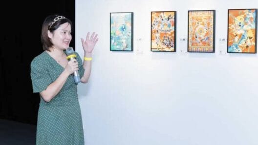 Dongling Huang presenting her therapeutic art at an international exhibition