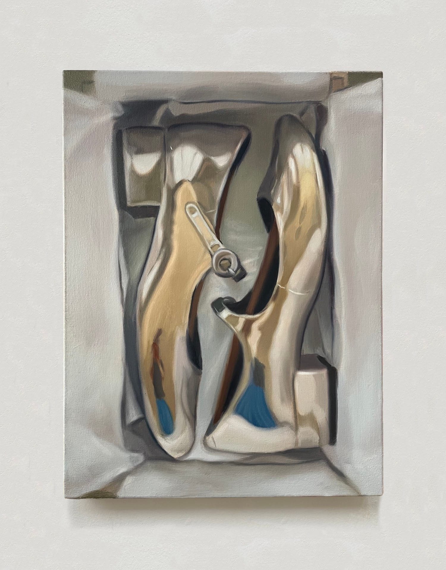 Ollie White on Turning Everyday Objects Into Psychological Spaces 7 Close-up of Ollie White’s painting featuring shoes in boxes with tissue paper