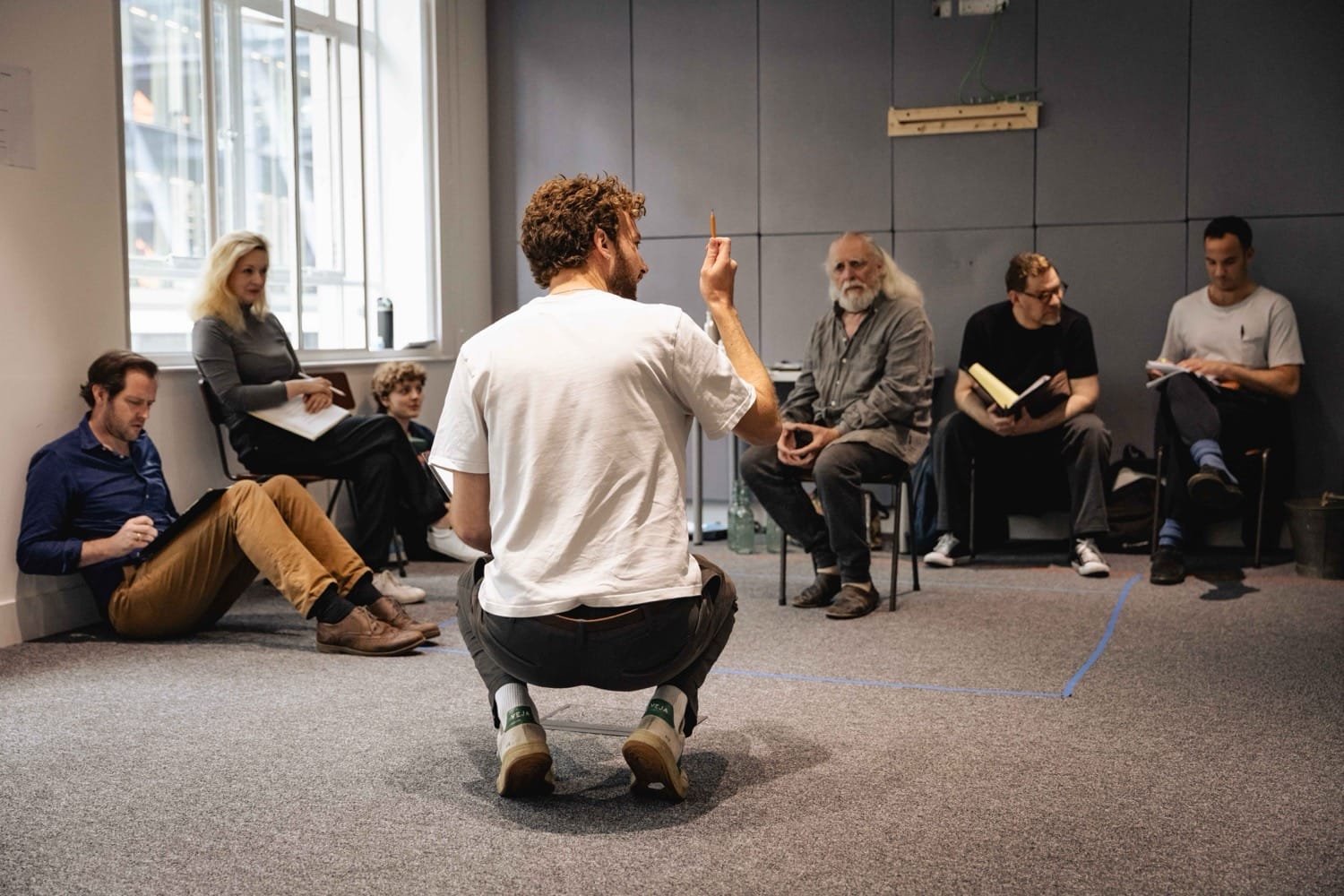 Quentin Beroud directing rehearsals for The Statesman at Theatro Technis