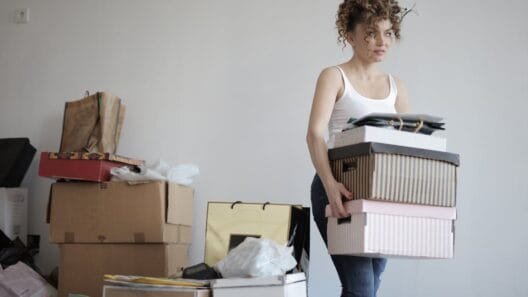 girl moving boxes for removal company