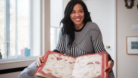 Sonia E. Barrett presenting her work with remembrancer cloth