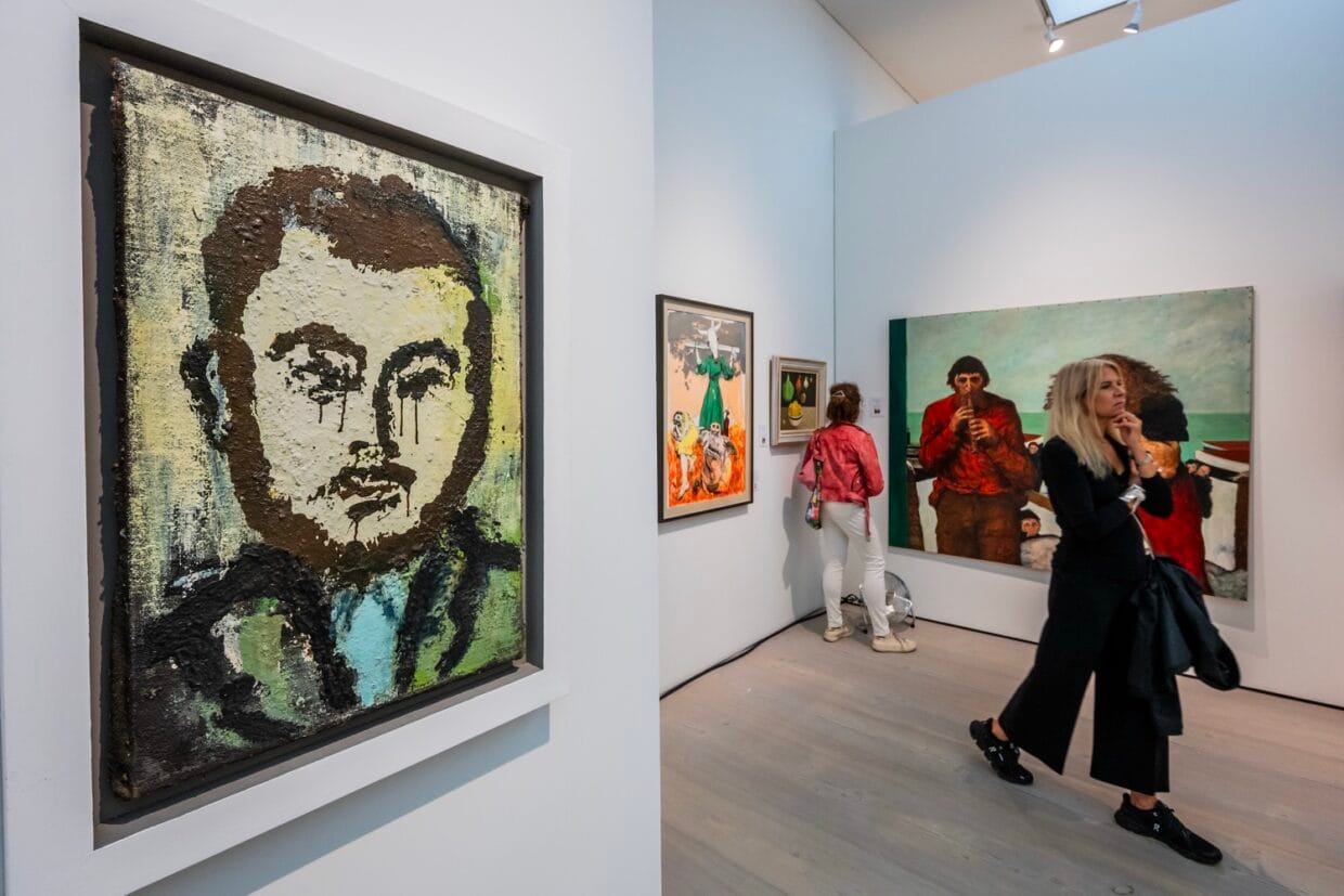 Visitors at British Art Fair 2025 in Saatchi Gallery’s main exhibition space