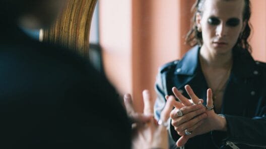 Man wearing layered Tokyo men’s jewellery styling inspired by Harajuku street fashion