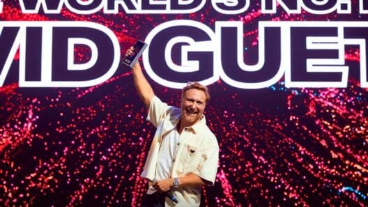 David Guetta performing at UNVRS Ibiza during Top 100 DJs 2025