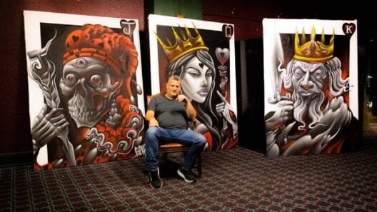 John Carswell with graffiti art from The Dogtown Collection in his studio