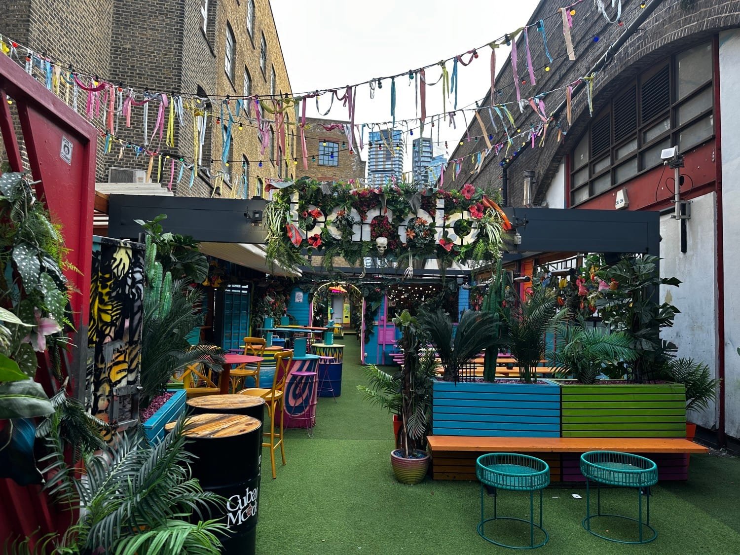 Barrio East in Shoreditch, a vibrant Latin-themed bar with colourful interiors, tropical cocktails, and lively party vibes