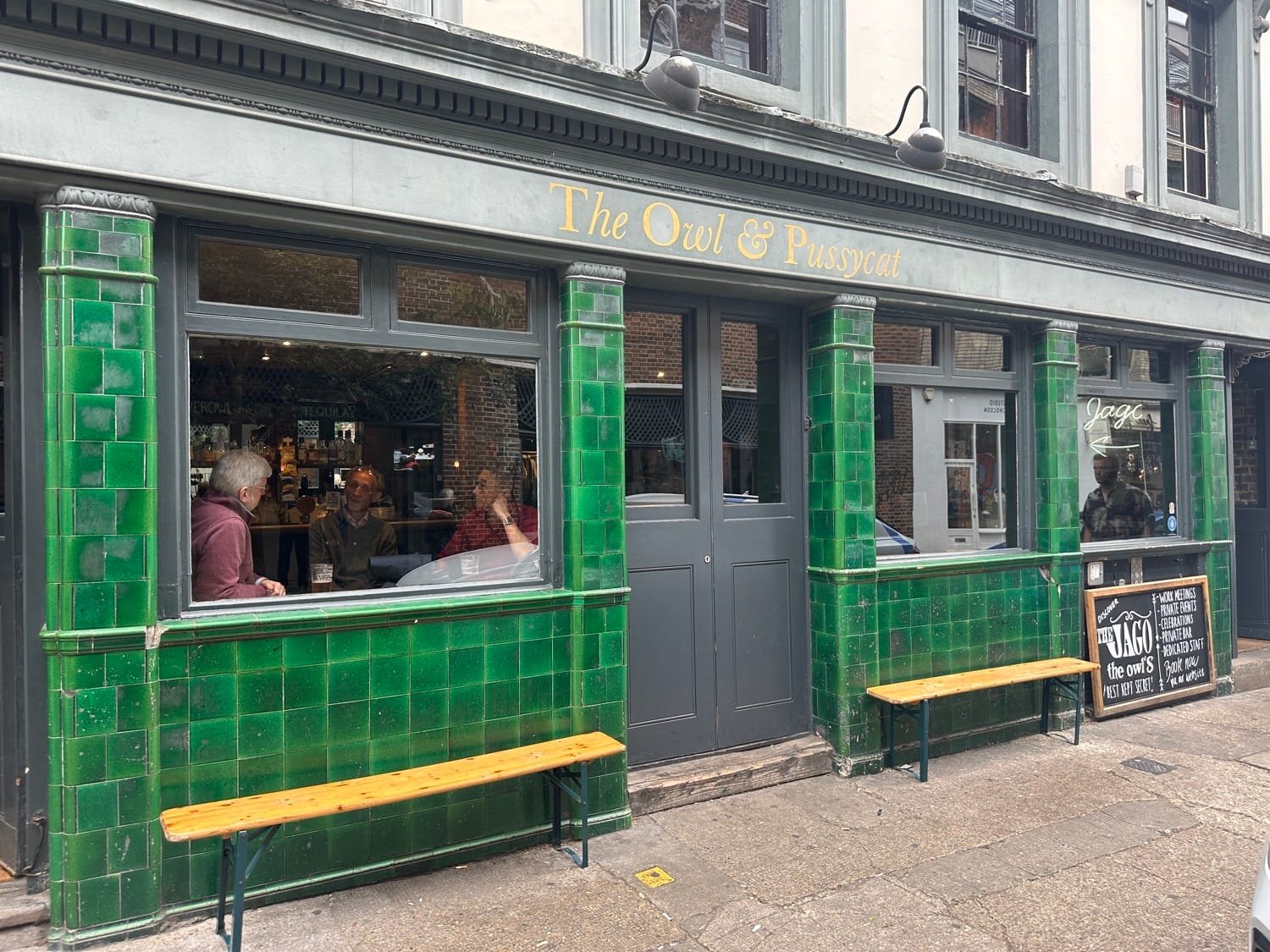 Charming exterior of The Owl & Pussycat pub in Shoreditch, known as one of the best places to go out in Shoreditch