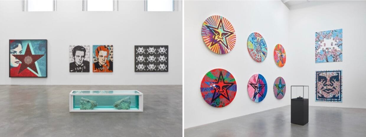 Triple Trouble Explodes at Newport Street Gallery: A Collision of Icons - Shepard Fairey, Damien Hirst, and Invader 6 nstallation view of Triple Trouble at Newport Street Gallery