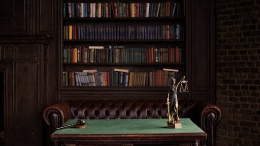 Justice figurine on table symbolising modern your law firm values