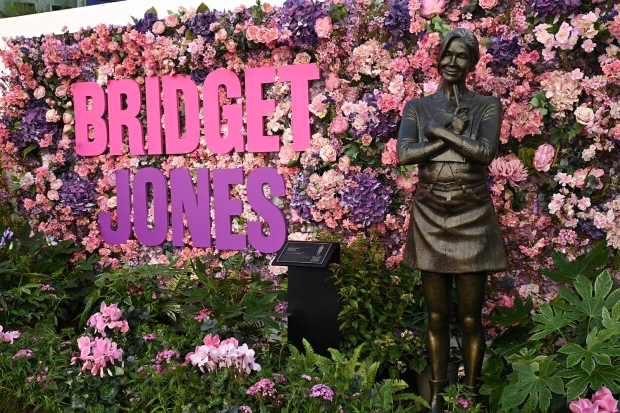 The new Bridget Jones statue in Leicester Square capturing the iconic London heroine in her classic confident yet imperfect pose.