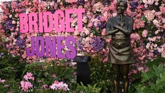 The new Bridget Jones statue in Leicester Square capturing the iconic London heroine in her classic confident yet imperfect pose.