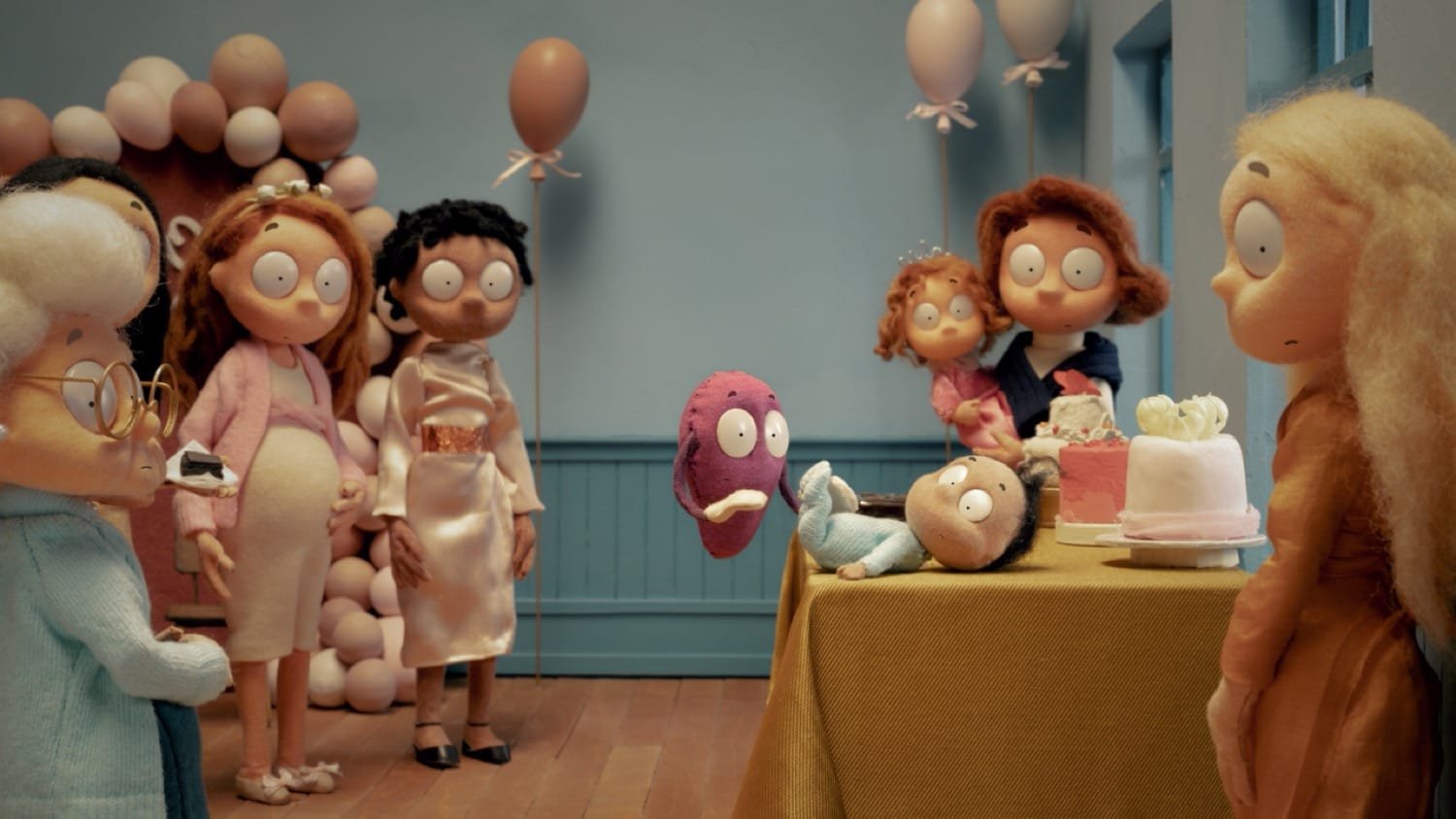 Close-up of the tiny Ovary-Acting puppet characters