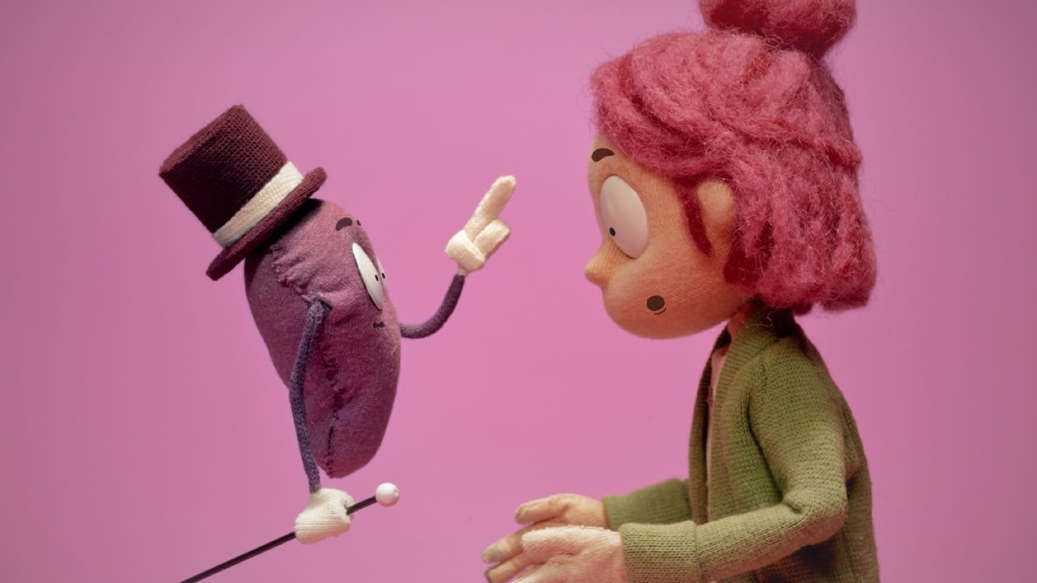 Close-up of the tiny Ovary-Acting puppet character created by Ida Melum