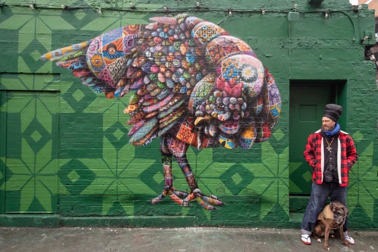 Street view of Louis Michel’s completed turkey mural in Shoreditch