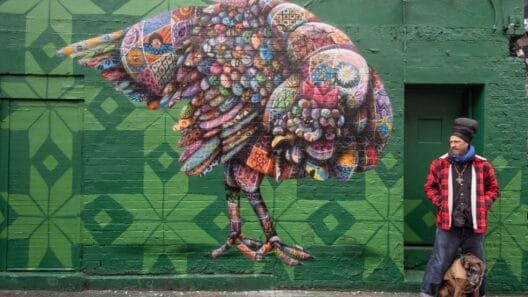 Street view of Louis Michel’s completed turkey mural in Shoreditch