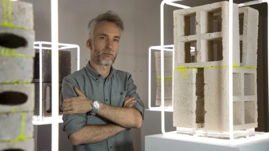 Nathaniel Rackowe standing in his London studio