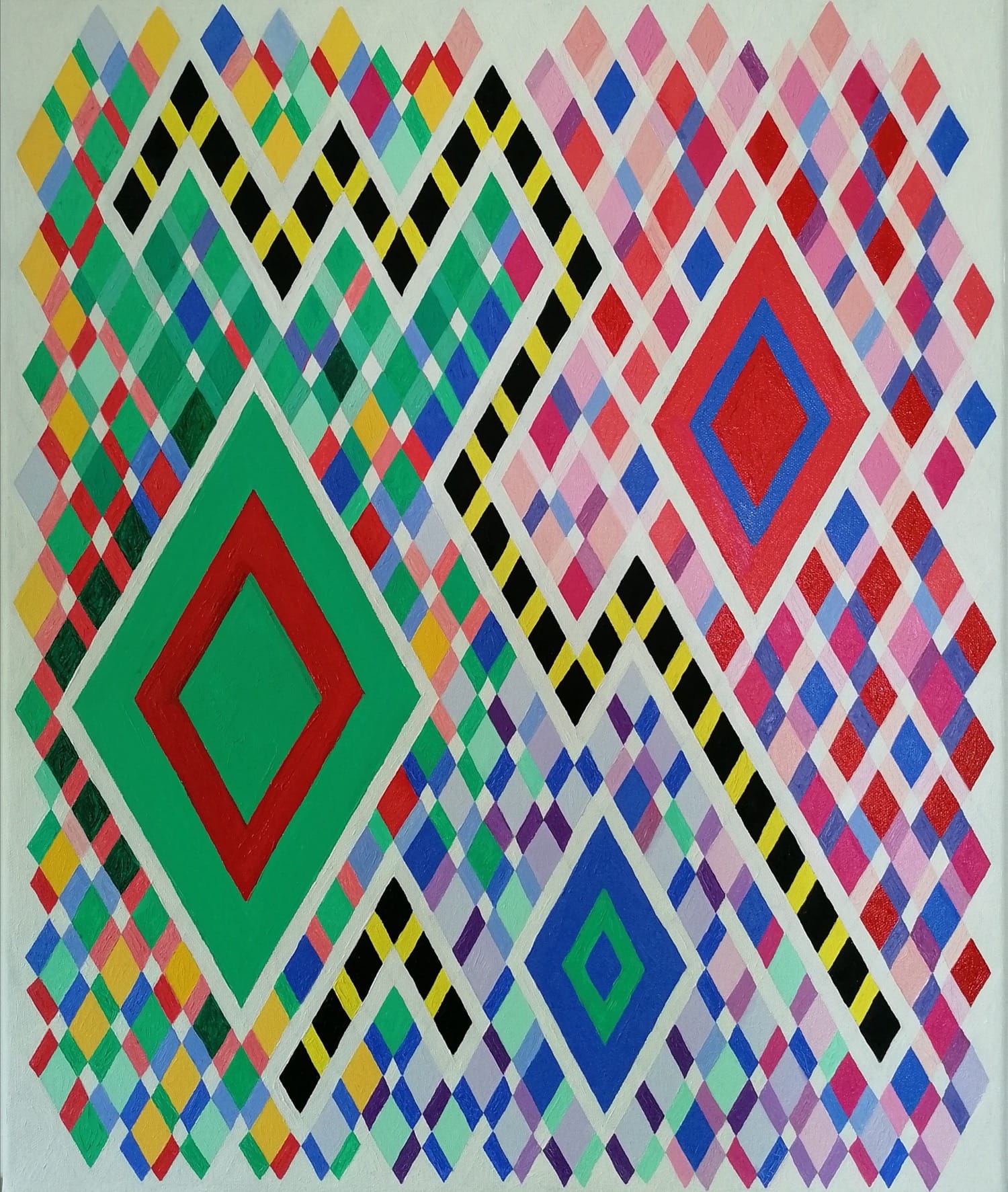 Close-up of geometric grid composition from Colour & Geometry exhibition