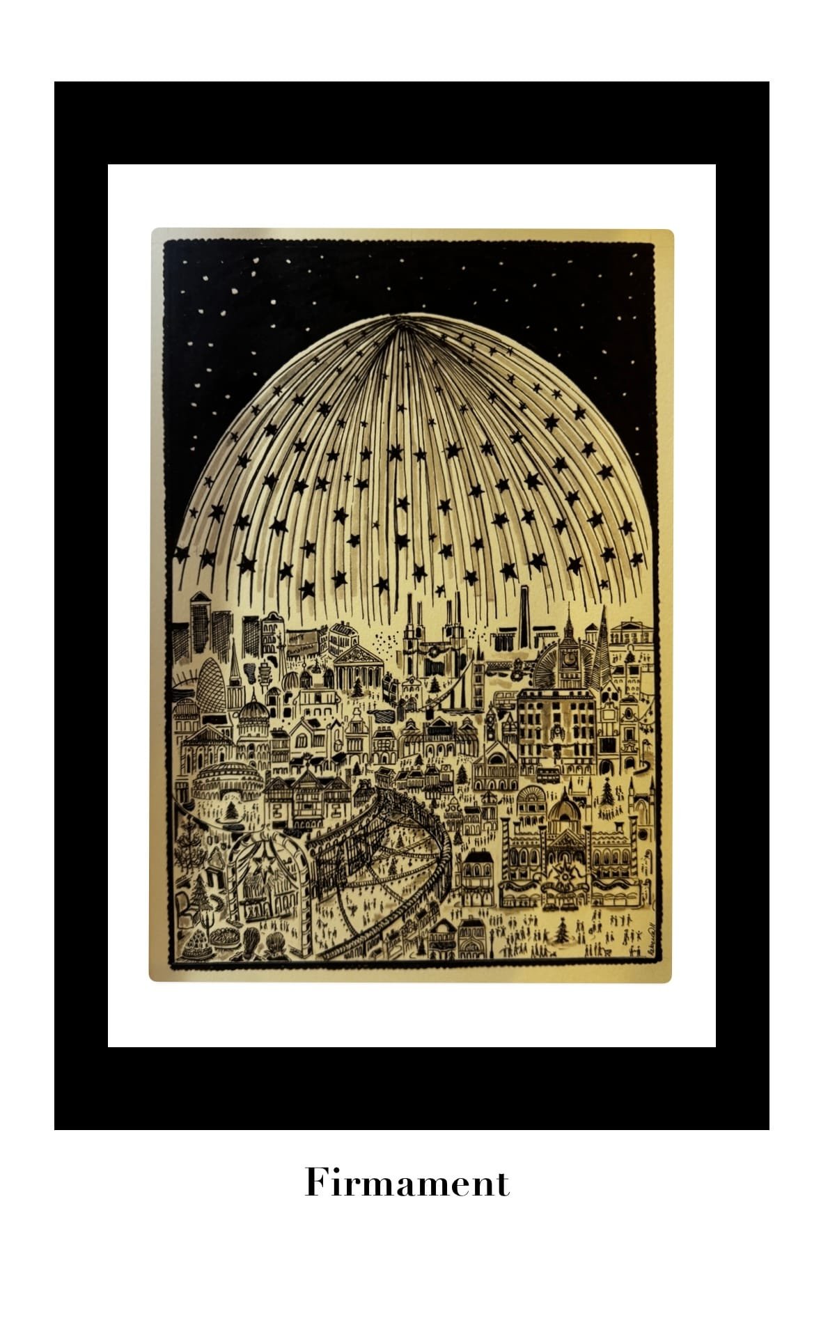 Close-up of Rebecca Walker’s hand-drawn London cityscape details