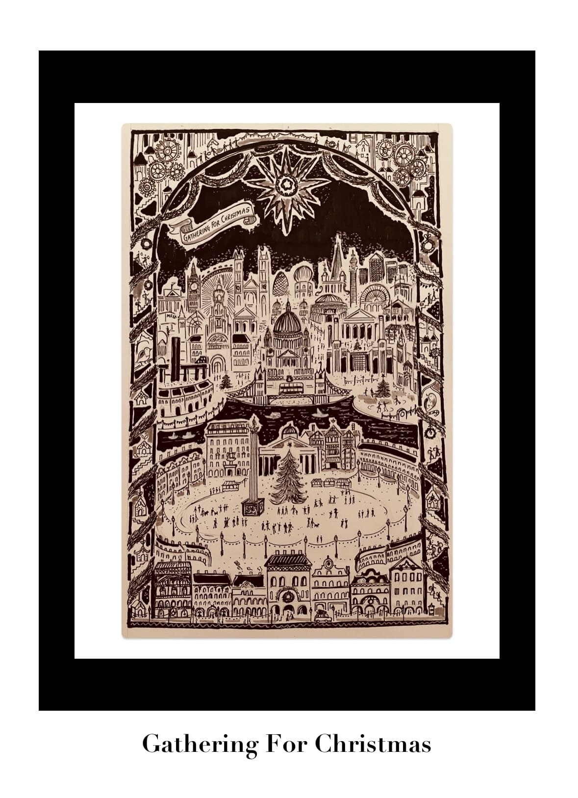 Close-up of Rebecca Walker’s hand-drawn London cityscape details