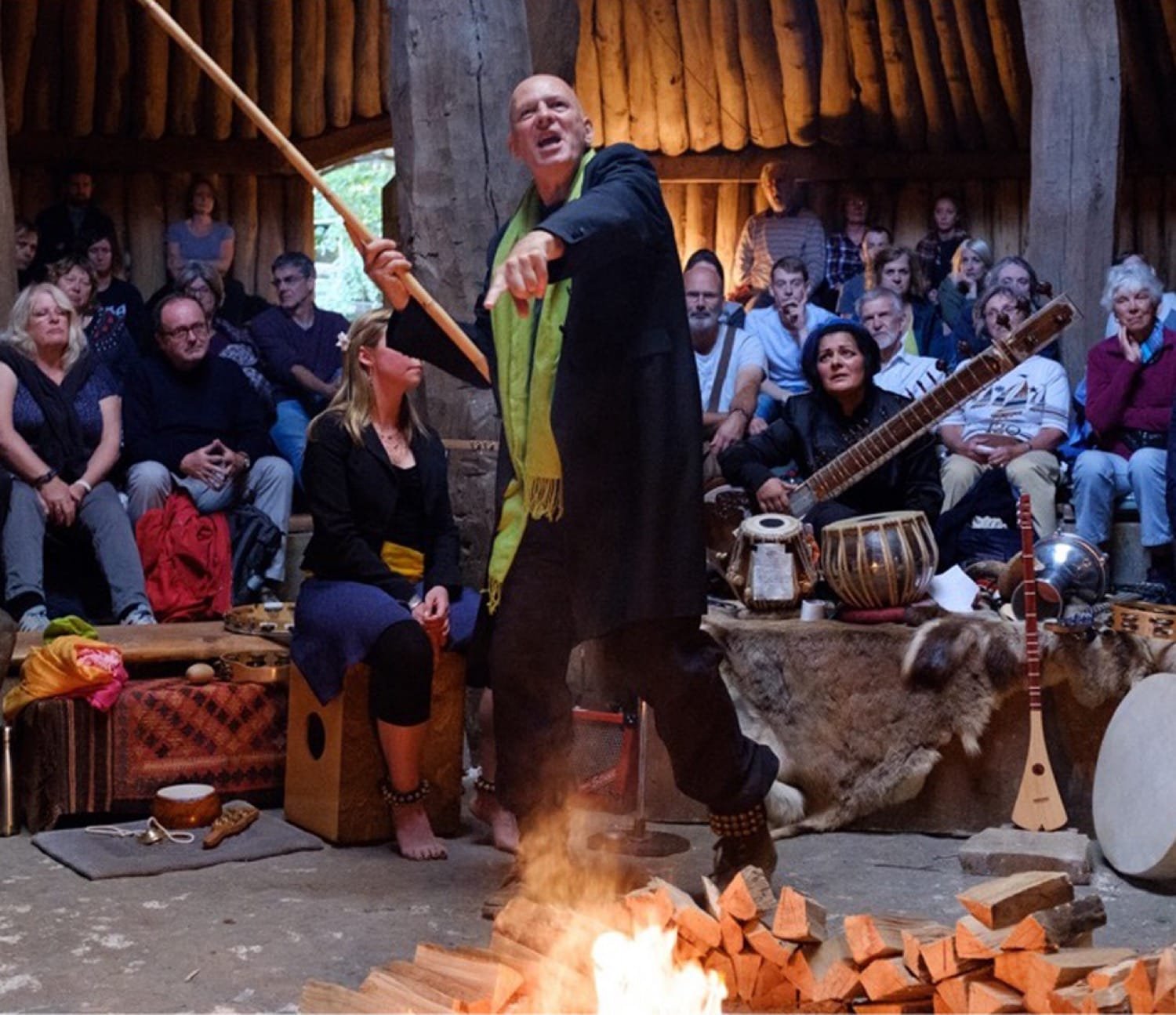 Ben Haggarty performing contemporary storytelling on stage.