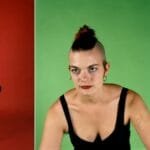 Portraits from the Catherine Opie exhibition showing tattoos and leather jacket.