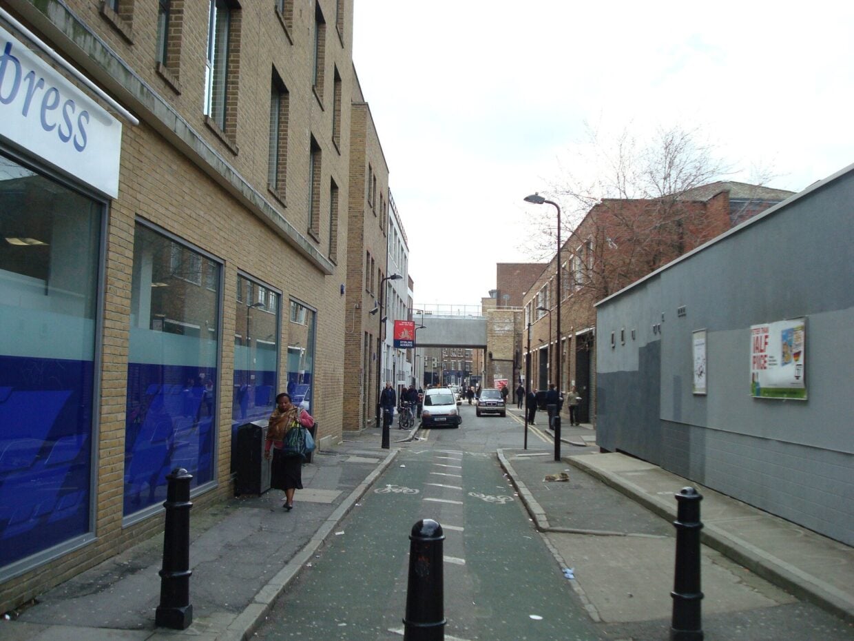 New Inn Yard, a narrow street in Shoreditch, East London