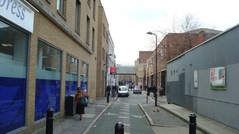 New Inn Yard, a narrow street in Shoreditch, East London