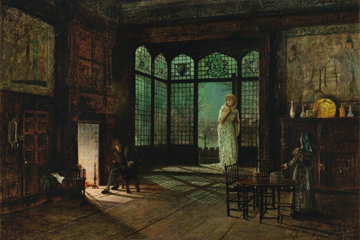 Painting of a scene from the Victorian play Jane Shore by John Atkinson Grimshaw