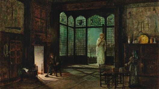 Painting of a scene from the Victorian play Jane Shore by John Atkinson Grimshaw
