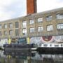 Narrowboats moored on the River Lea Navigation at Hackney Wick