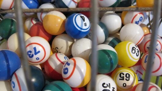 Bingo balls inside a wire drum