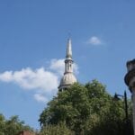 St Leonard's church tower at the north end of Shoreditch High Street