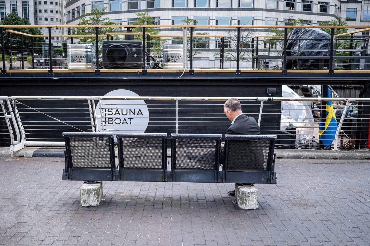 Floating sauna on the water at West India Docks