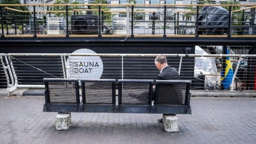 Floating sauna on the water at West India Docks