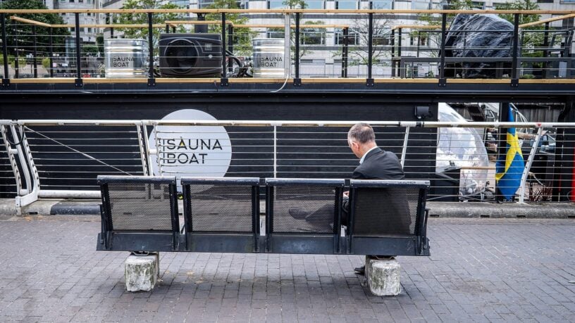 Floating sauna on the water at West India Docks