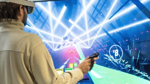 Person playing a game in a virtual reality headset