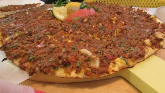 Lahmacun Turkish flatbread on a plate