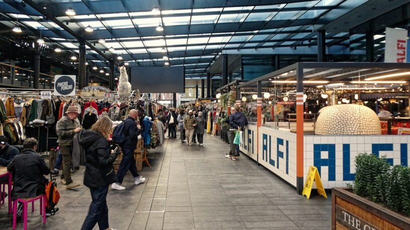 The covered hall of Old Spitalfields Market in November