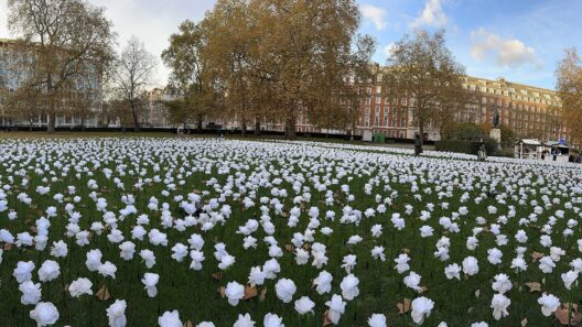 Illuminated flowers of the Ever After Garden in Grosvenor Square