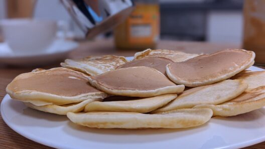 A stack of pancakes on a table