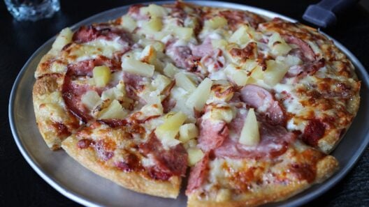 Hawaiian pizza with ham and pineapple